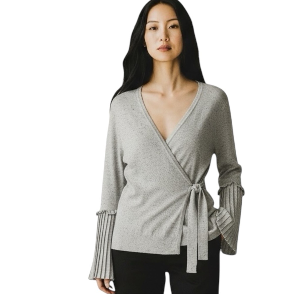 ALLISON JOY Speckled Gray Wrap Waist and Pleated Sleeve Size Small -- GORGEOUS!! - Picture 2 of 10